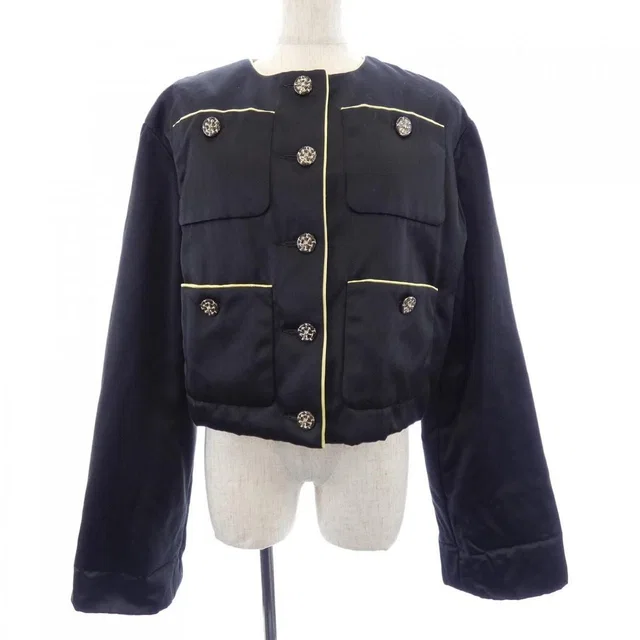 Chanel 25A Collarless Jacket Black in Black Silk from The Reluxe
