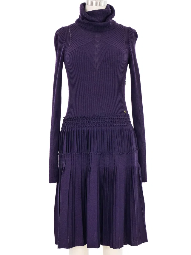 2008 Chanel Plum Rib Knit Dress in Wool from Arcade Vintage