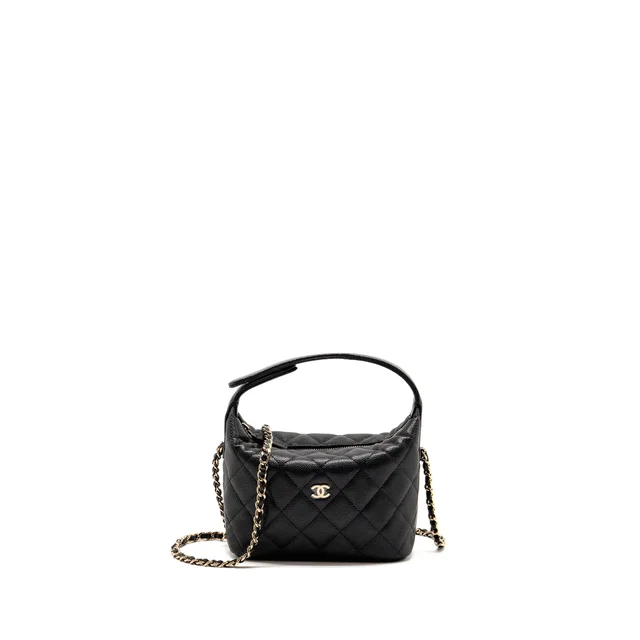 Chanel 25C Quilted Hobo Bag Caviar Black Lghw (Microchip) in Black Caviar leather from EMIER