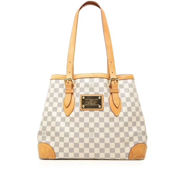 White Louis Vuitton Damier Azur Hampstead MM Tote Bag in White Canvas from Designer Revival
