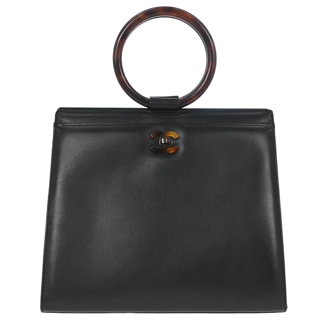 Chanel 1997-1999 Black Calfskin Tortoiseshell Handbag in Black Calfskin from AMORE Vintage Tokyo