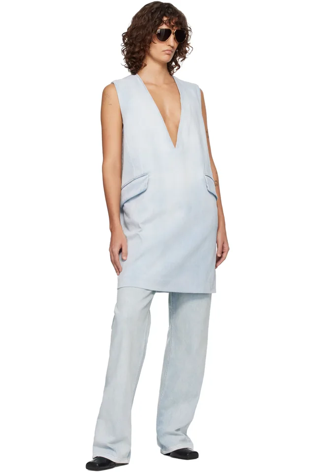 MM6 Maison Margiela Blue Flap Pocket Denim Minidress, photo 4 of 4 from SSENSE