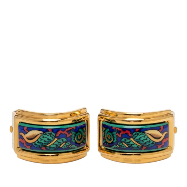 Gold Hermès Gold Plated Enamel Cloisonne Clip On Earrings in Gold from Designer Revival