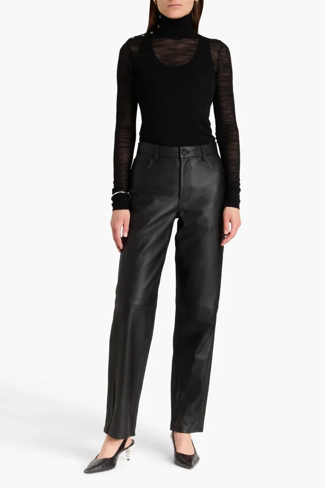 Toteme Leather Slim-Leg Pants in Brown, photo 6 of 8 from THE OUTNET