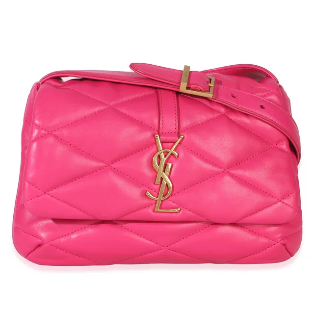 Saint Laurent Pink Diamond Quilted Lambskin Le 5 A 7 Shoulder Flap Bag Leather Handbag in Pink Lambskin from HEWI