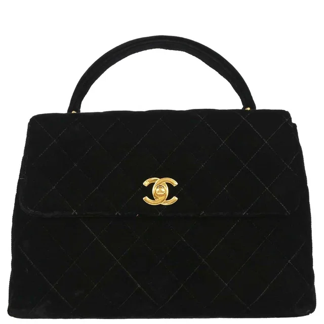 Chanel 1996-1997 Black Velvet Kelly Handbag in Black Velvet from AMORE Vintage Tokyo