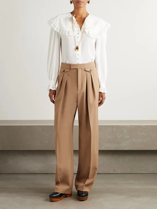 CHLOÉ Pleated wool-gabardine wide-leg pants in tan 100% Virgin Wool, photo 2 of 4 from NET-A-PORTER (Canada)