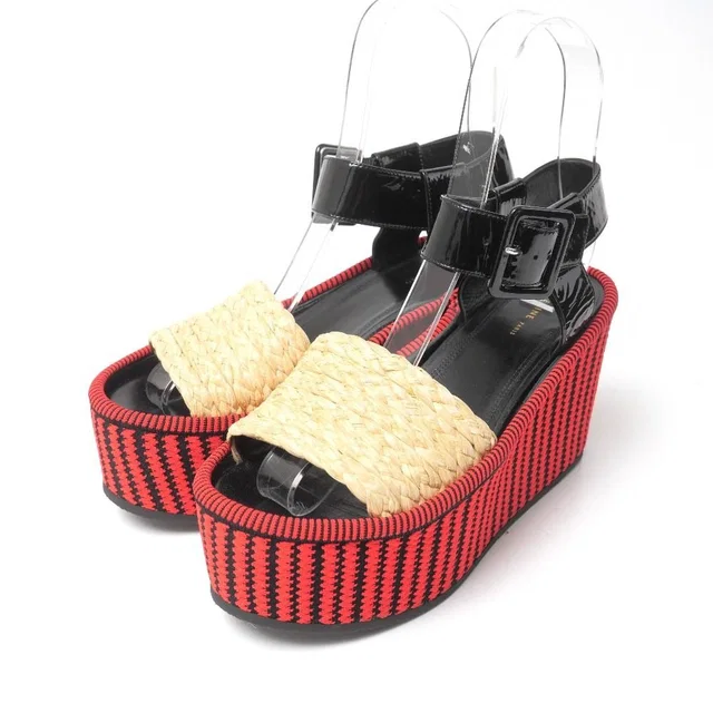 Celine Sandals Phoebe Philo Era Wedge Thick Sole Ankle Strap Red Black 36.5 in Black from The Reluxe