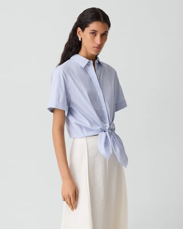 Theory Tie-Front Shirt in Striped Cotton-Blend, photo 3 of 6 from Theory