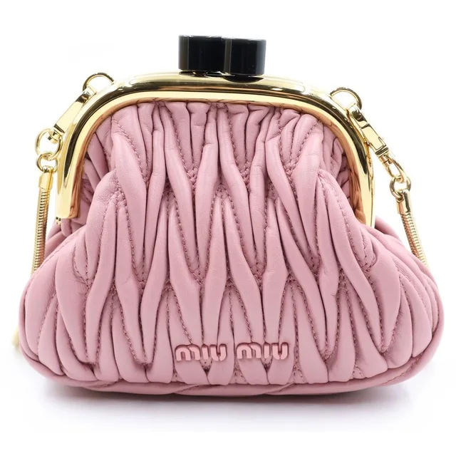 Miu Miu Bell Mini Back Shoulder Bag Matelasse Nappa Leather Pink in Pink Nappa leather from The Reluxe