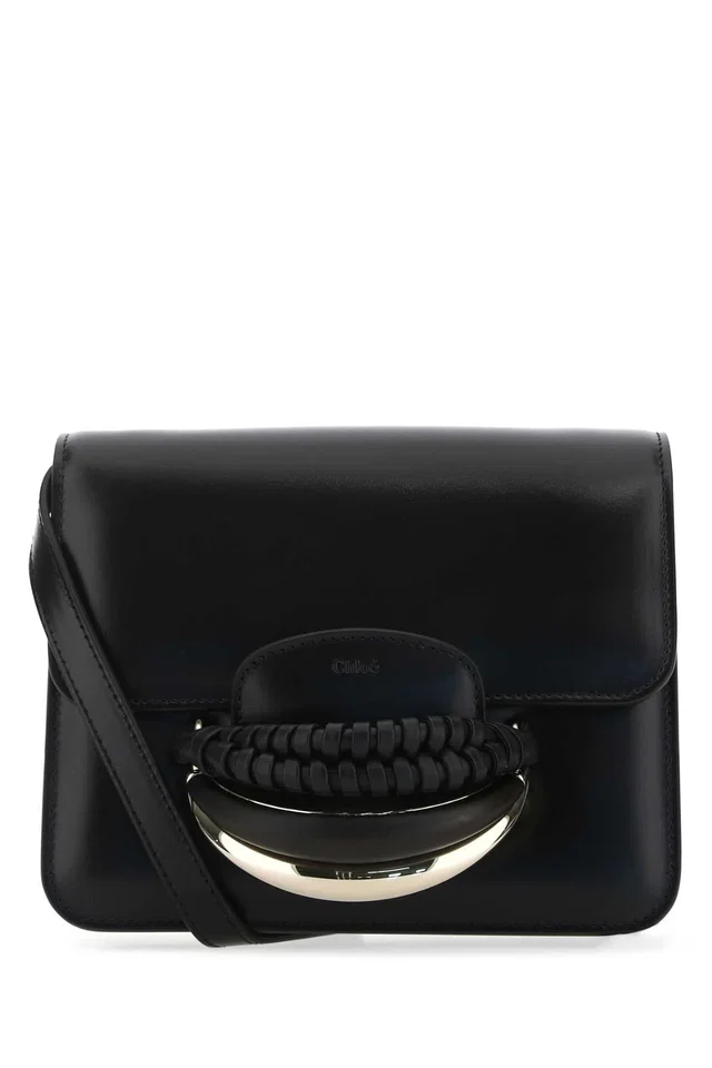 Chloé Pleated Handle Leather Clutch — Black in Black Leather from HEWI