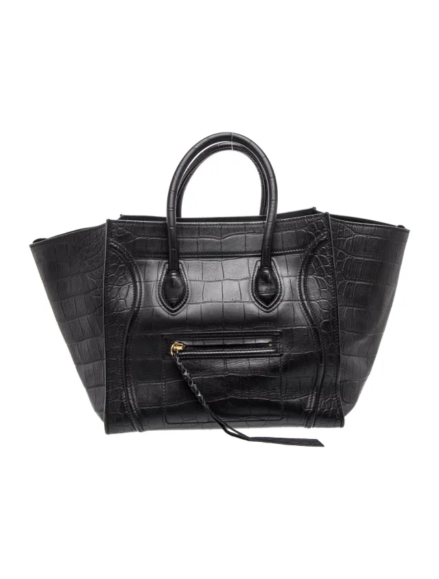 Celine Embossed Leather Luggage Phantom Medium Vintage in black Leather from The RealReal