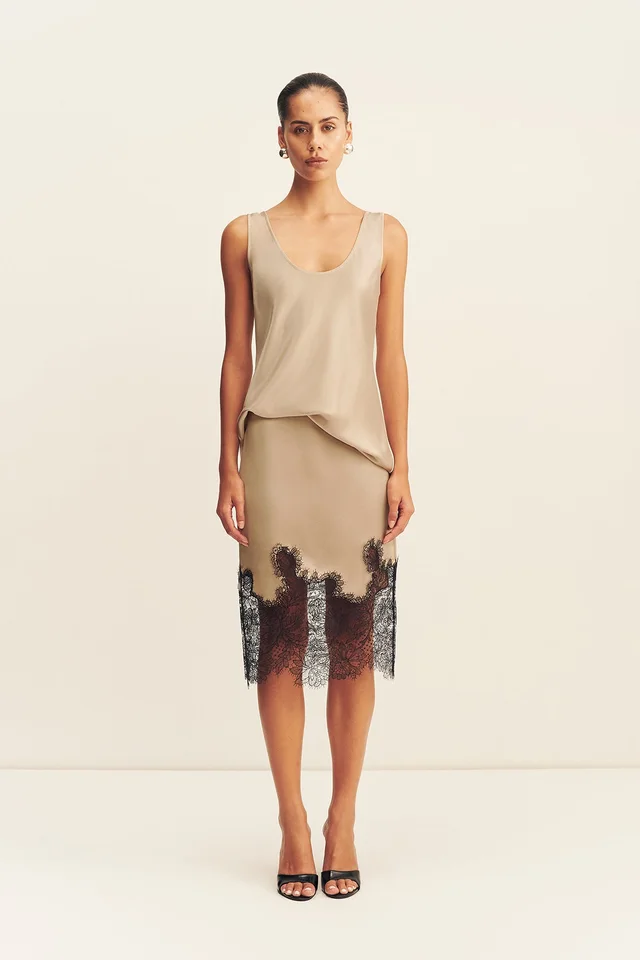 Shona Joy LUCIA LACE MIDI SKIRT - CHAMPAGNE/BLACK from Shona Joy, photo 1 of 1