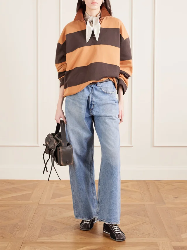 ACNE STUDIOS Folio leather-trimmed striped cotton-jersey sweatshirt in Orange, photo 2 of 2 from NET-A-PORTER (Canada)