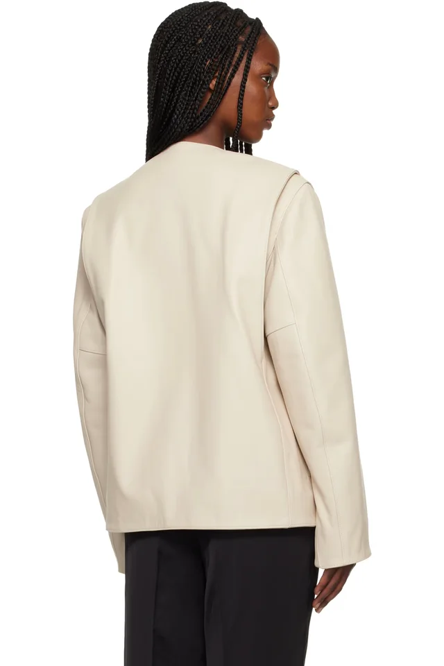 TOTEME Off-White Minimal Leather Biker Jacket, photo 3 of 4 from SSENSE