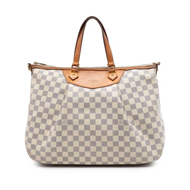 White Louis Vuitton Damier Azur Siracusa GM Satchel in White Canvas from Designer Revival
