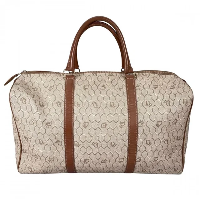 Dior Boston Bag Vintage Honeycomb Pattern Leather Beige Gold in Beige Leather from The Reluxe
