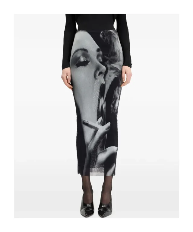 Jean Paul Gaultier Mesh Smoking Print Skirt, photo 2 of 5 from SENSER
