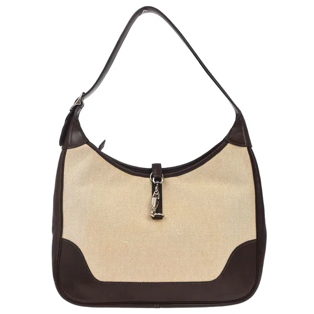 Hermès 2001 Beige Chocolat Toile H Box Calf Trim 31 Shoulder Bag in Beige Box leather from AMORE Vintage Tokyo