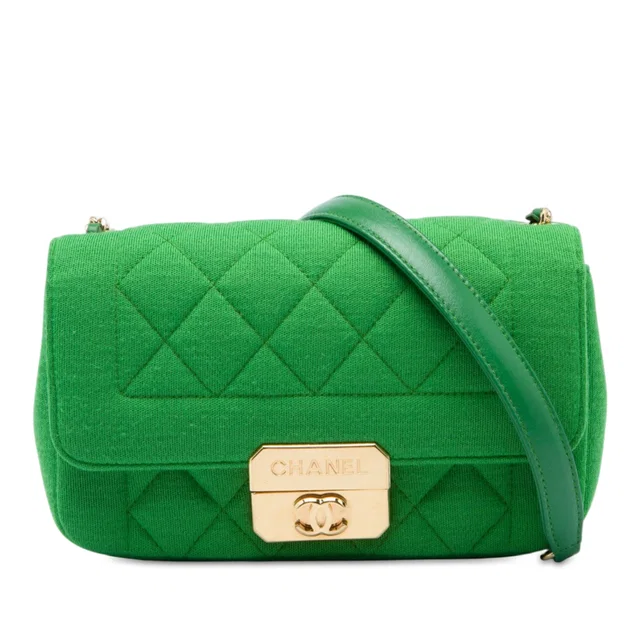 Green Chanel Mini Jersey Chic With Me Flap Crossbody Bag in Green Woven leather from Designer Revival