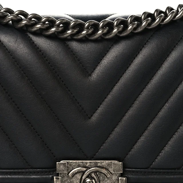 Chanel Chevron Quilted Medium Boy Flap Black in Black Lambskin from FASHIONPHILE, photo 8 of 11