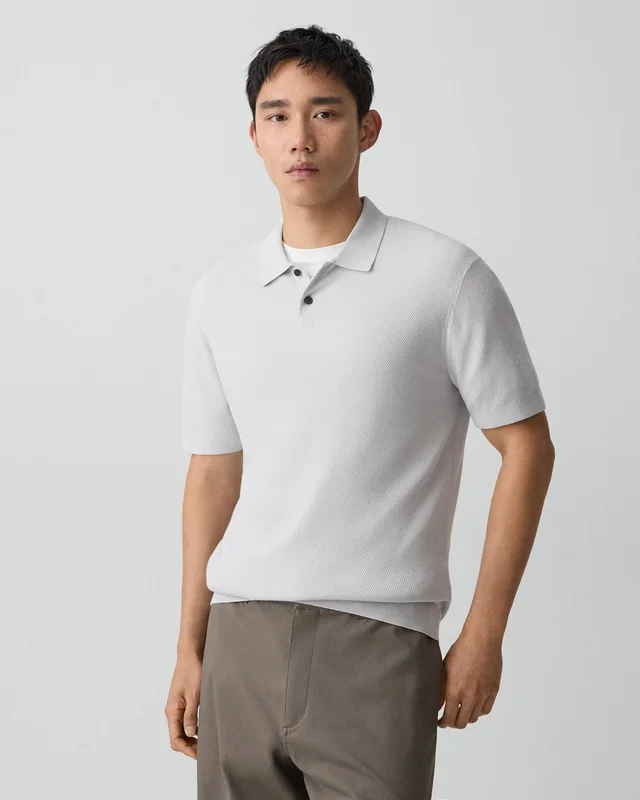 Theory Goris Textured Polo Shirt in Light Bilen, photo 3 of 6 from Theory