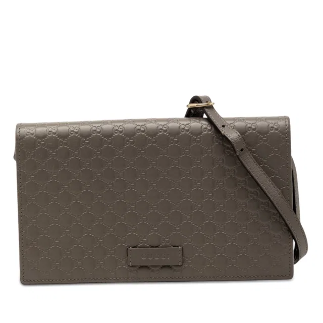 Gray Gucci Microguccissima Wallet on Strap Crossbody Bag in Grey Leather from Designer Revival