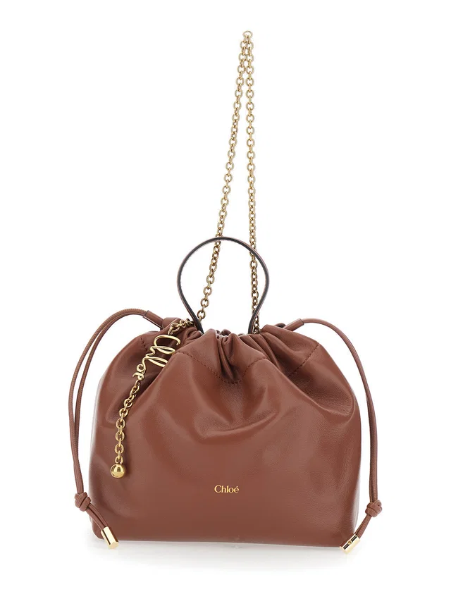 Chloé Leather Drawstring Shoulder Bag — Brown Lamb in Brown Leather from HEWI