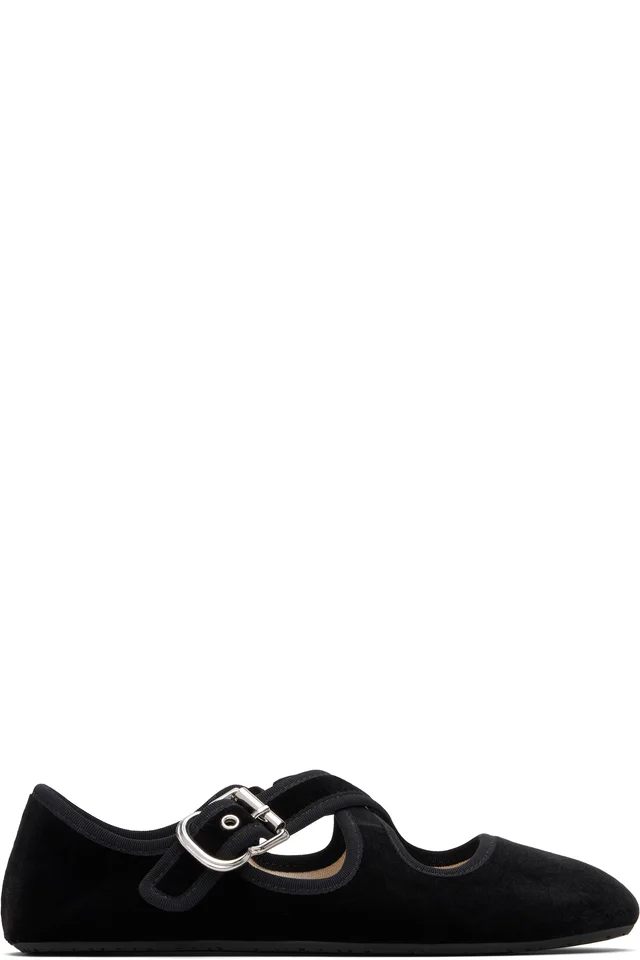 ALAÏA Black Criss Cross Velvet Ballerina Flats, image 1 of 1 from SSENSE