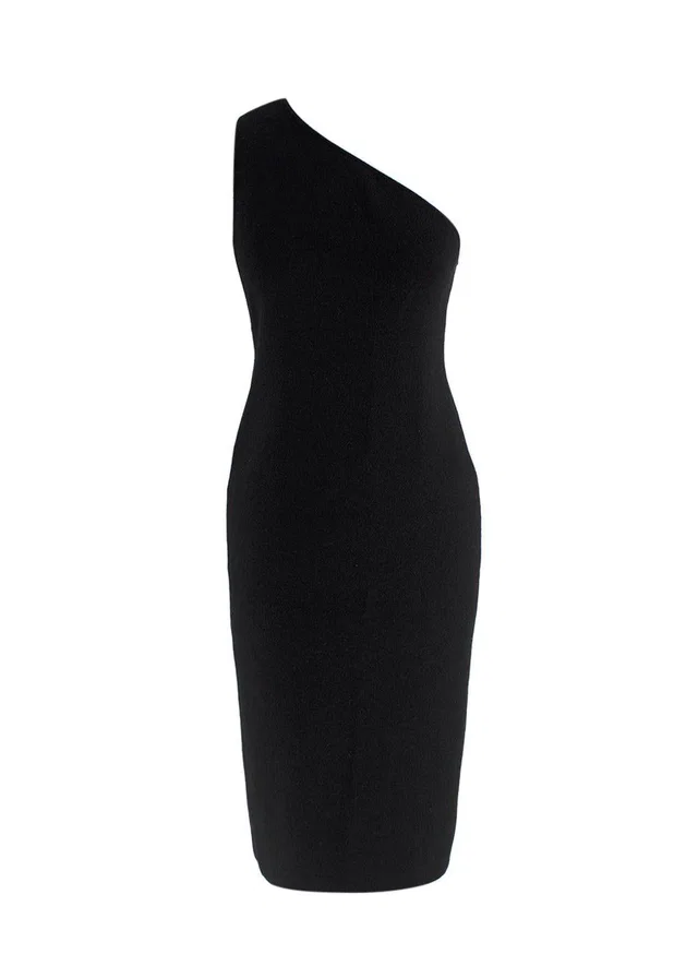 Bottega Veneta One Shoulder Black Midi Dress in Black from HEWI