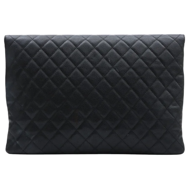 Chanel 2017 Caviar Skin CC Mark Plate Clutch Bag Black in Black Caviar leather from VINTAGE QOO TOKYO, photo 2 of 2