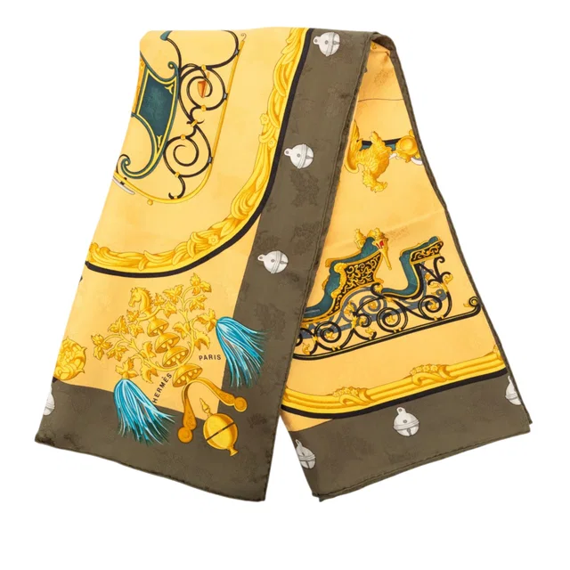 Yellow Hermès Plumes et Grelots Silk Scarf 90 Scarves in Yellow Silk from Designer Revival