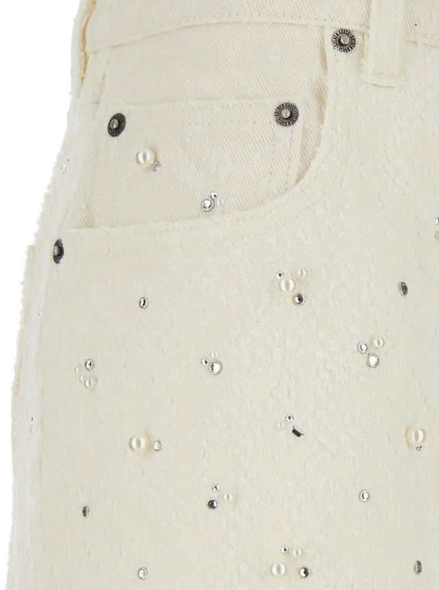 Golden goose White Jeans with Belt Loops and All-Over Crystal Decoration in Denim for Women in White 100% Cotton, photo 6 of 6 from Gaudenzi Boutique