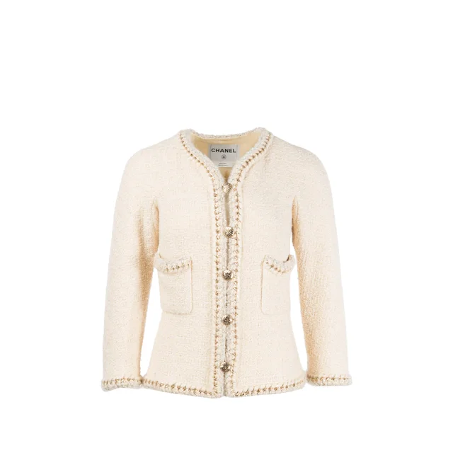 Chanel Size 36 Tweed Pattern Evening Jacket Wool Ivory GHW in White Tweed from EMIER