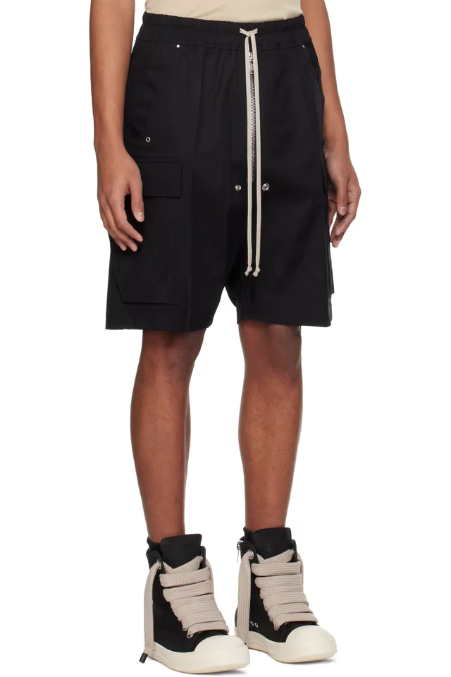 Rick Owens Black Temple Cargobela Shorts, photo 2 of 4 from SSENSE
