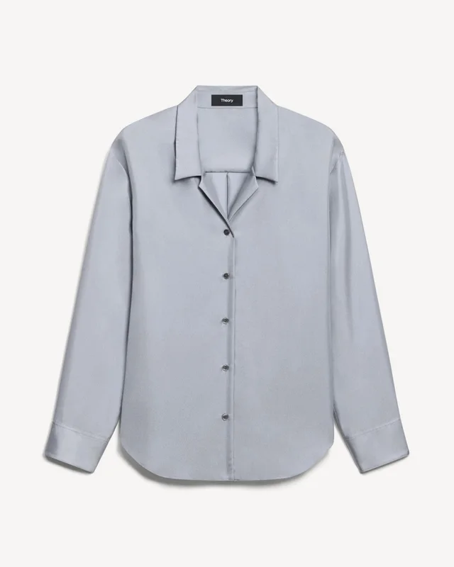 Theory Boxy Button-Up Shirt in Mod Silk Twill, photo 2 of 4 from Theory