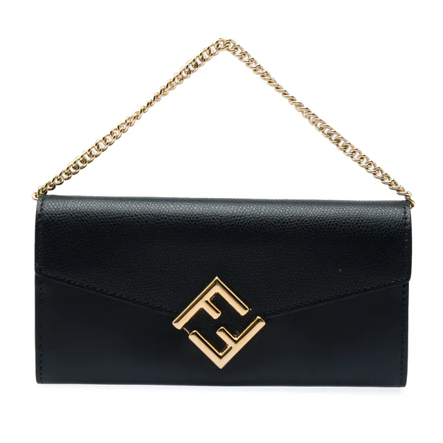 Black Fendi Smooth and Grained Calfskin Vitello King Cruise FF Diamonds Continental Envelope… in Black Caviar leather from Designer Revival