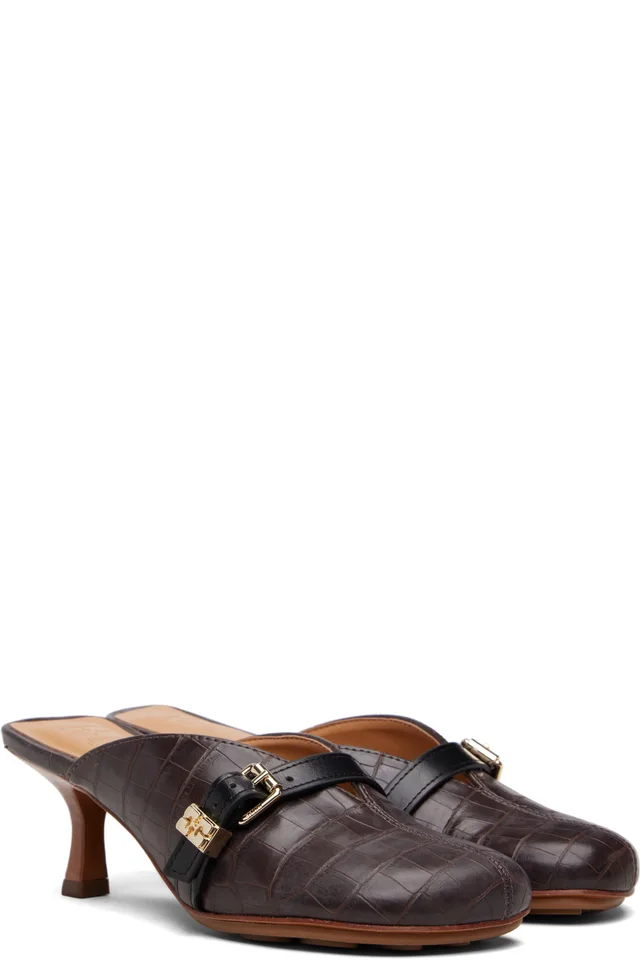 GANNI Brown Sue Mule Heels, photo 4 of 5 from SSENSE