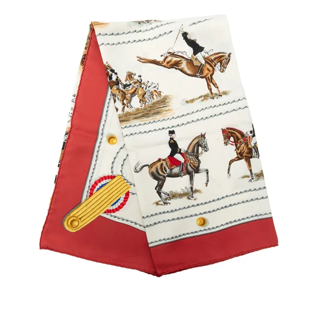 White Hermès Cadre Noir Silk Scarf 90 Scarves in Black Silk from Designer Revival