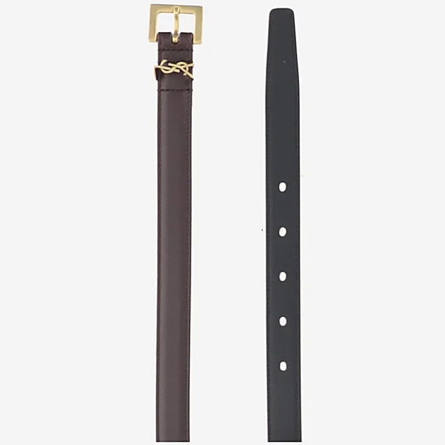 Saint Laurent Cassandre Belt — Brown Calfskin Leather in Brown Calfskin from HEWI