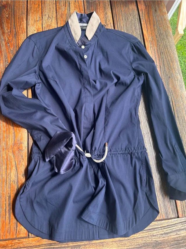 Brunello Cucinelli Navy Drawstring Shirt With Cream Collar in blue from Poshmark