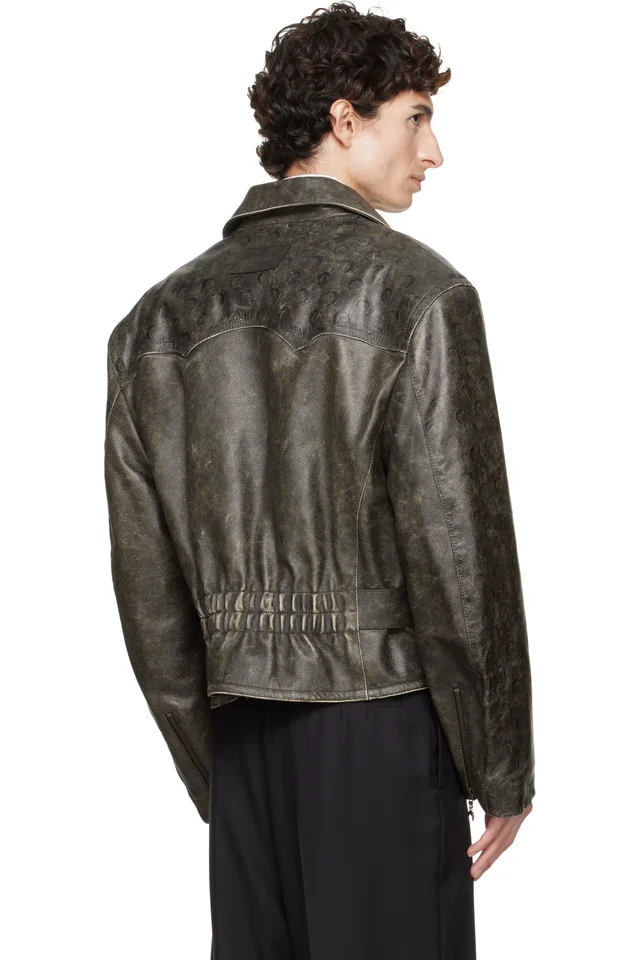 Marine Serre Gray Vintage Moon Leather Biker Jacket, photo 3 of 4 from SSENSE