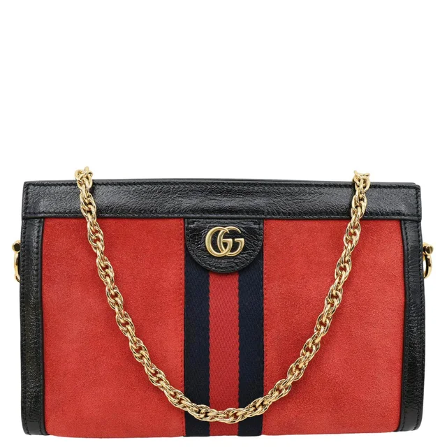 Gucci Ophidia Small Suede Chain Shoulder Bag Red 503877 in Red Suede from Dallas Designer Handbags