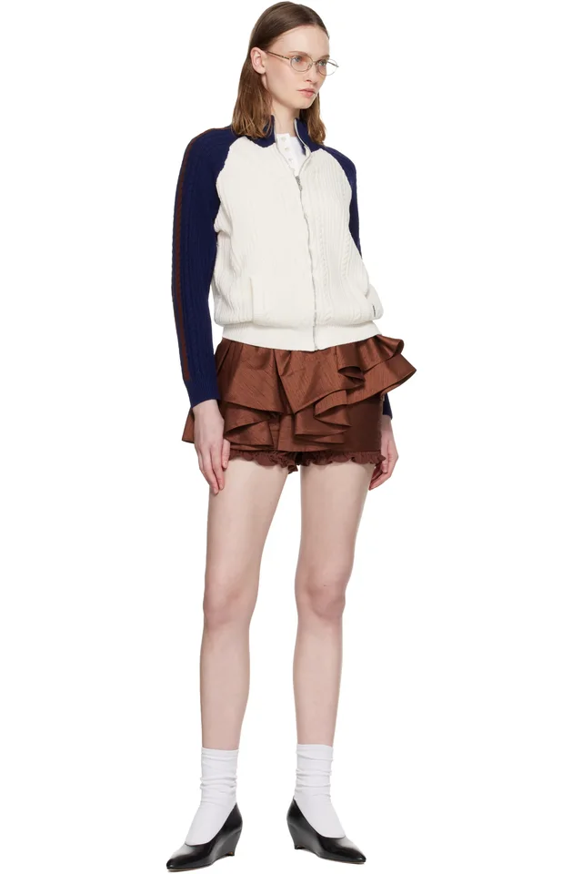 SHUSHU/TONG Off-White & Navy Color-Block Raglan Sleeve Knit Cardigan, photo 4 of 4 from SSENSE