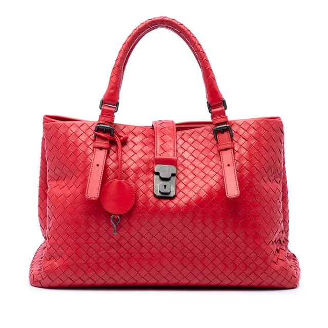 Red Bottega Veneta Medium Nappa Intrecciato Roma Tote in Red Nappa leather from Designer Revival