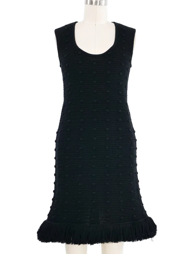 2021 Bottega Veneta Black Knit Pom Dress in Black from Arcade Vintage