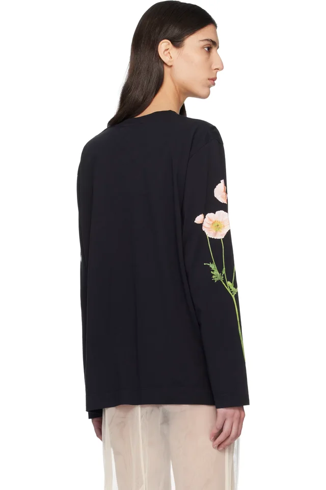 Simone Rocha Black Poppy Field Print Long Sleeve T-shirt, photo 3 of 4 from SSENSE