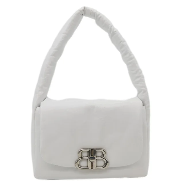 Balenciaga Monaco Calfskin Leather Shoulder Bag White in White Calfskin from Dallas Designer Handbags