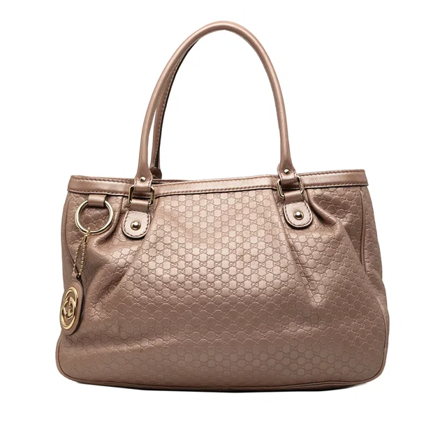 Pink Gucci Metallic Microguccissima Sukey Tote in Pink Leather from Designer Revival