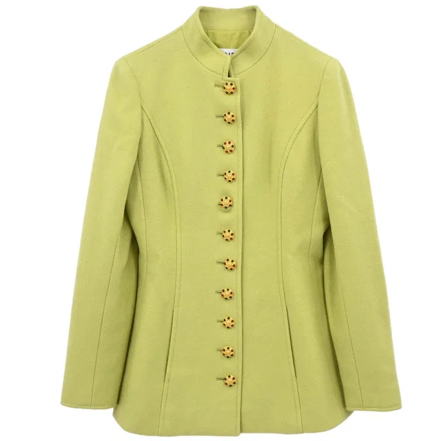 Chanel 1996 Gripoix Button Jacket Green #36 in Green Wool from AMORE Vintage Tokyo